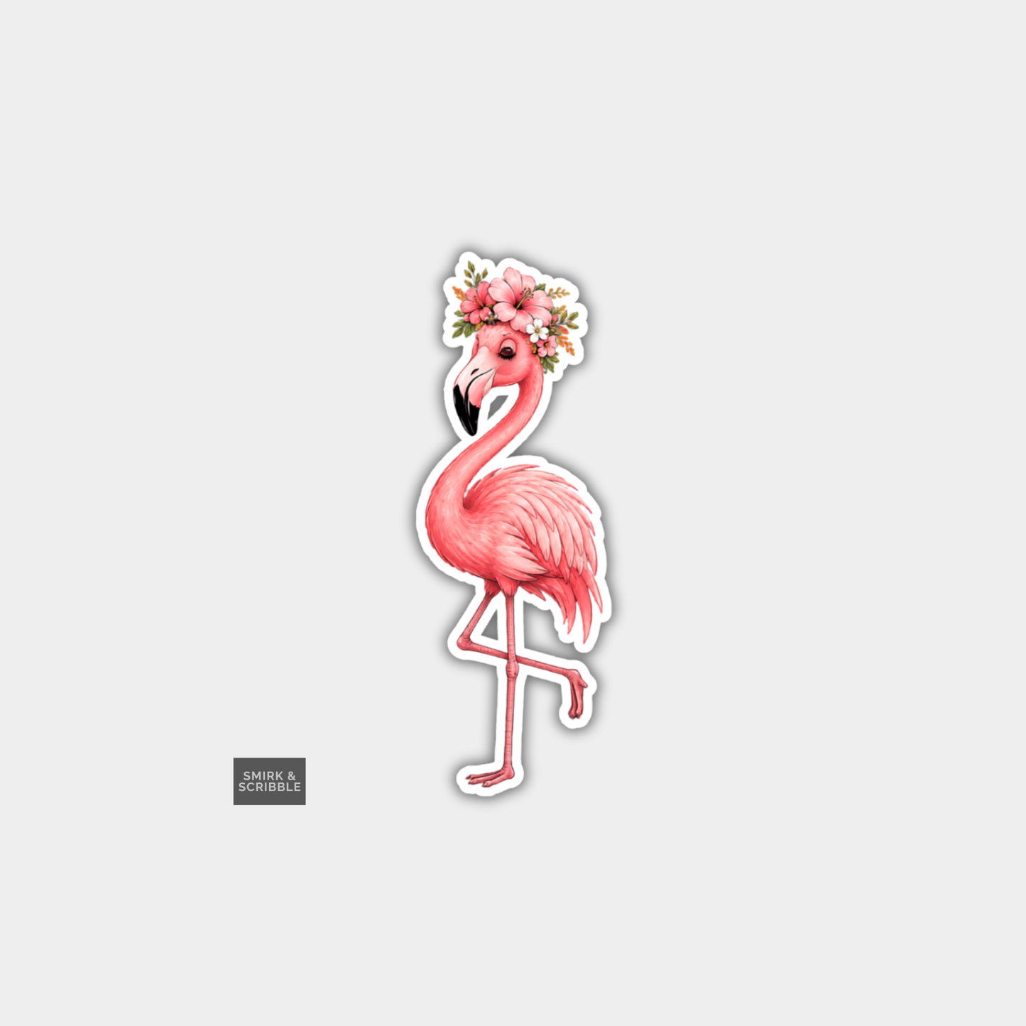 Funny Die Cut Vinyl Sticker - Cute Floral Flamingo