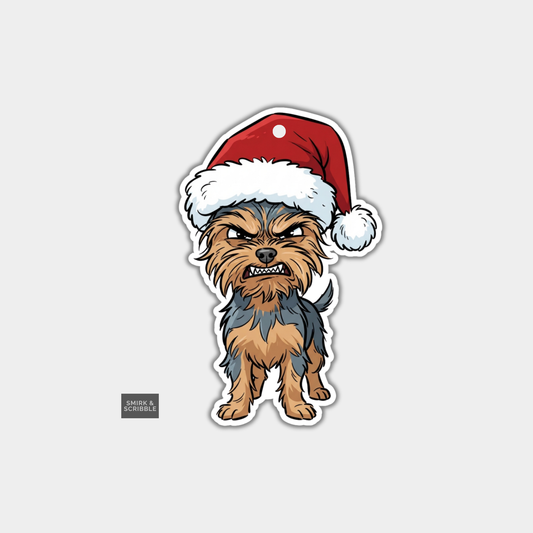 Funny Christmas Gift Tags - Angry Yorkie In Santa Hat