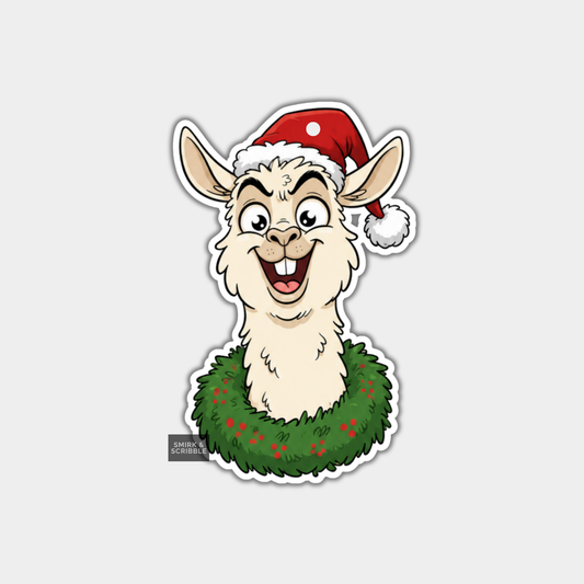 Funny Christmas Gift Tags - Cute Cheeky Llama In Santa Hat