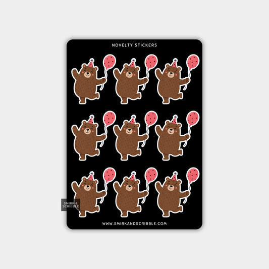 Funny Vinyl Sticker Sheet - Cute Birthday Bear