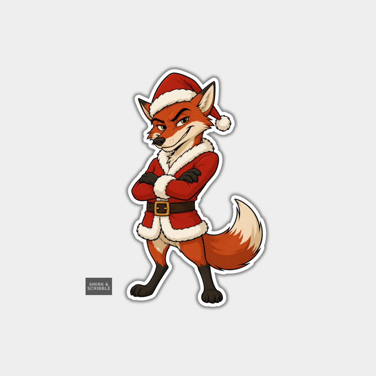 Funny Christmas Sticker - Fox In Santa Costume