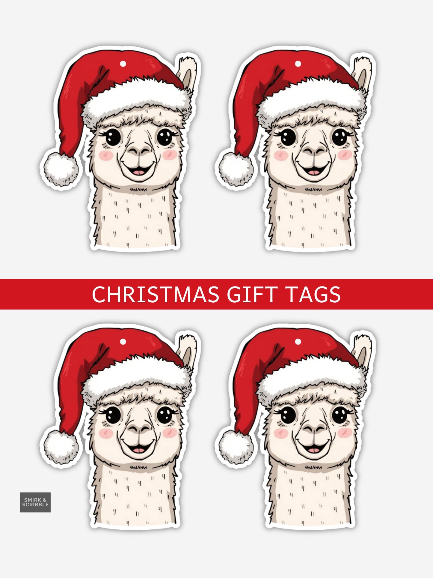 Llama Santa Hat Christmas Gift Tags