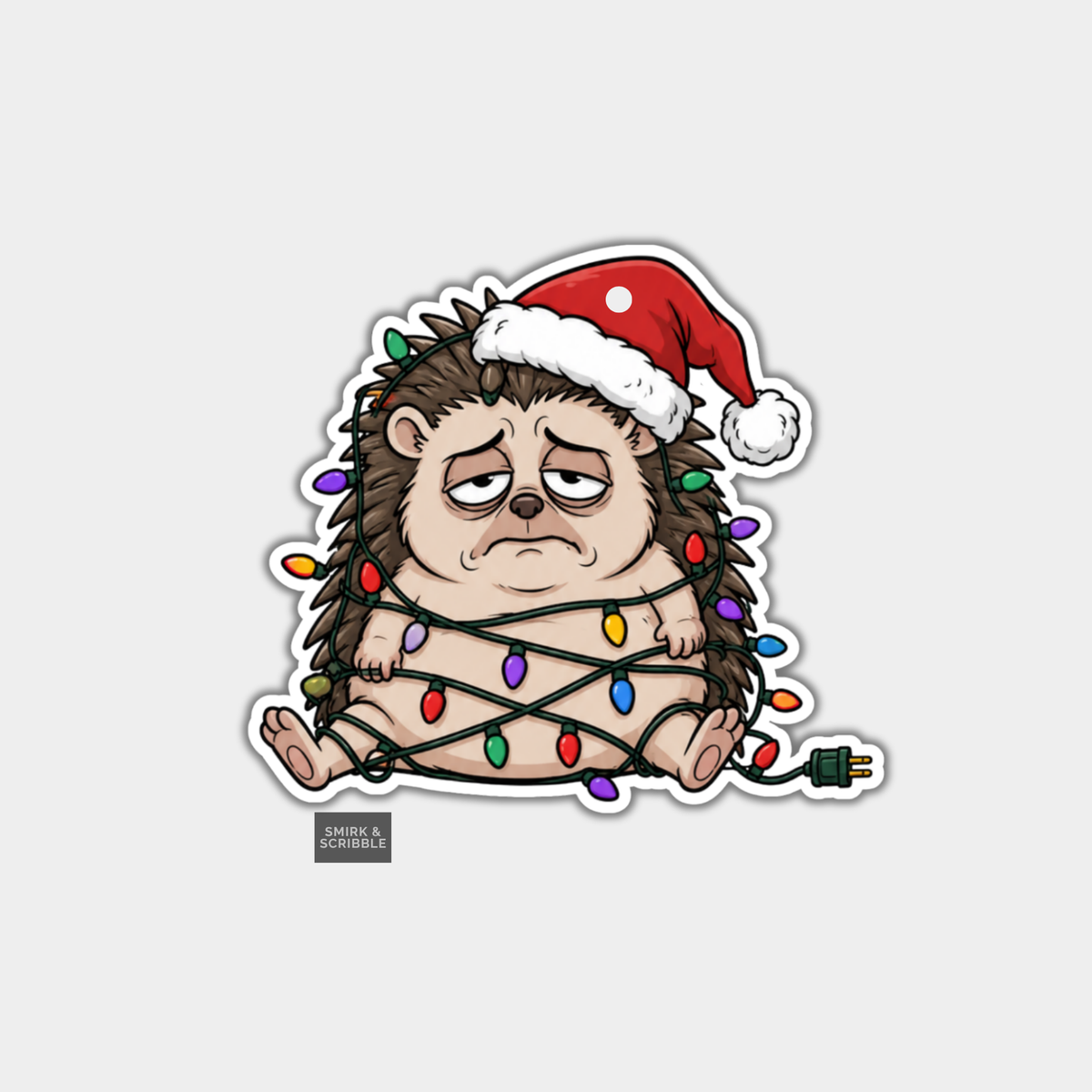 Funny Christmas Gift Tags - Cute Sad Hedgehog In Santa Hat