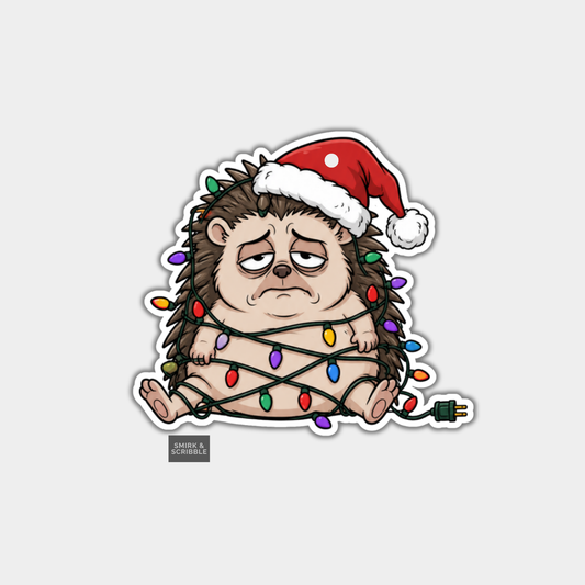 Funny Christmas Gift Tags - Cute Sad Hedgehog In Santa Hat