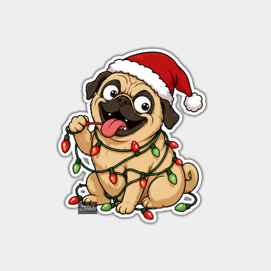 Funny Christmas Sticker - Cute Cheeky Dog & Lights