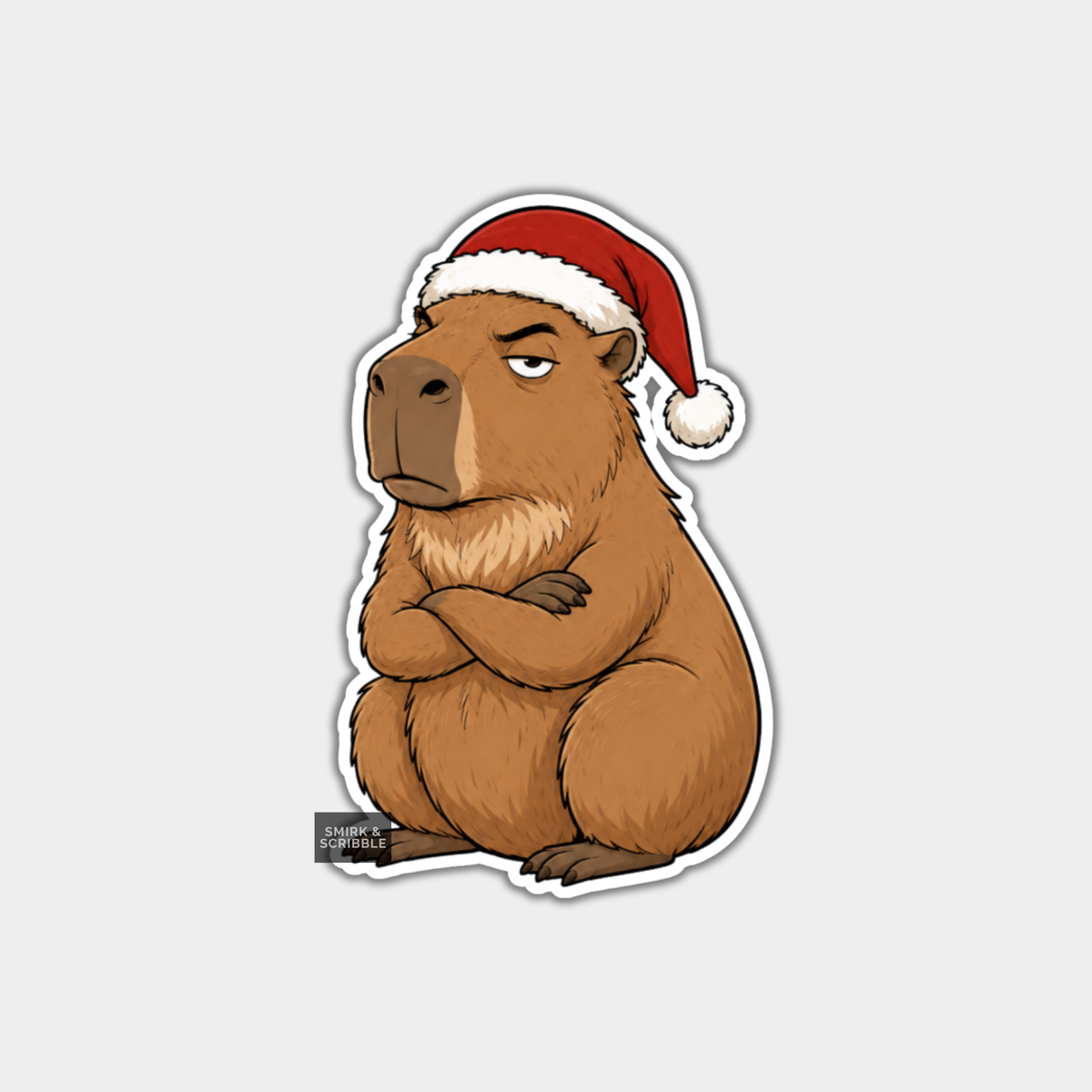 Funny Christmas Sticker - Cute Sulking Grumpy Capybara