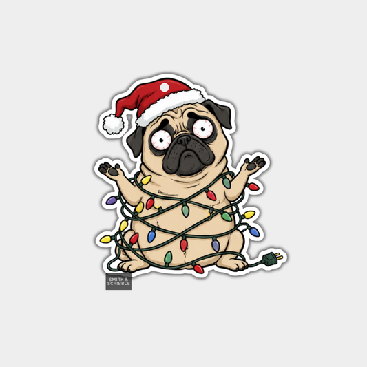 Funny Christmas Gift Tags - Cute Confused Pug In Santa Hat