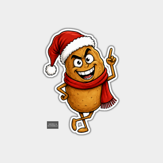 Funny Christmas Sticker - Cute Cheeky Potato In Santa Hat