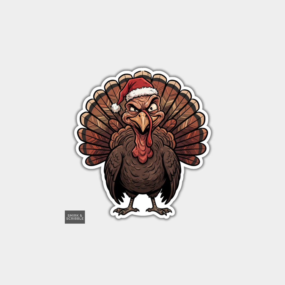 Funny Christmas Sticker - Grumpy Turkey In Santa Hat