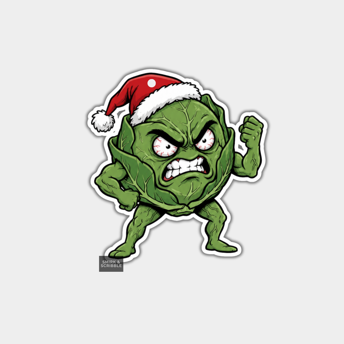 Funny Christmas Gift Tags - Angry Brussels Sprout In Santa Hat