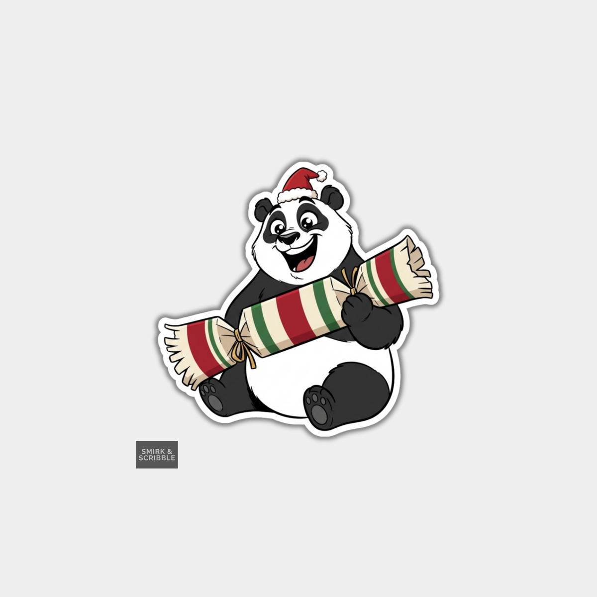 Funny Christmas Sticker - Cute Panda With Xmas Cracker