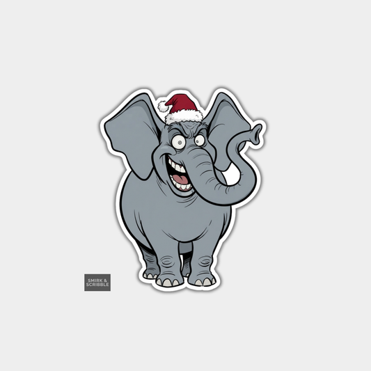 Funny Christmas Sticker - Cheeky Elephant With Santa Hat