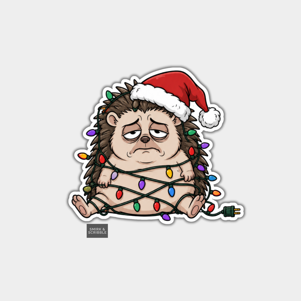 Funny Christmas Sticker - Cute Sad Hedgehog