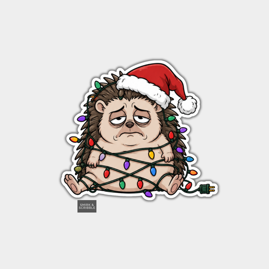 Funny Christmas Sticker - Cute Sad Hedgehog