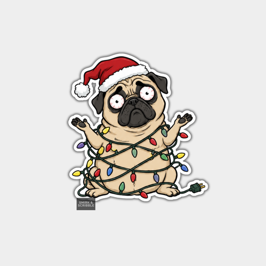 Funny Christmas Sticker - Cute Sad Pug