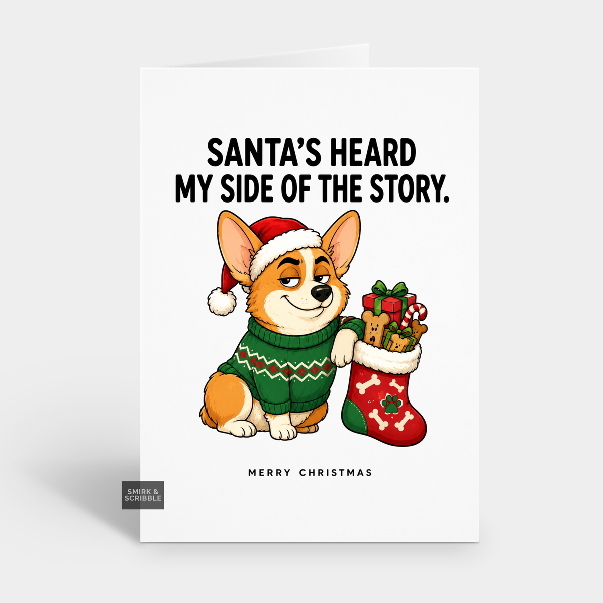 Funny Christmas Card - Cheeky Corgi Dog