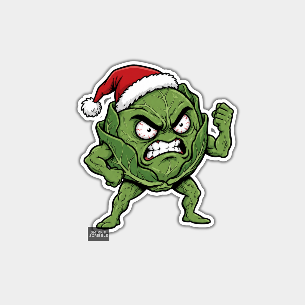 Funny Christmas Sticker - Cute Angry Brussels Sprout