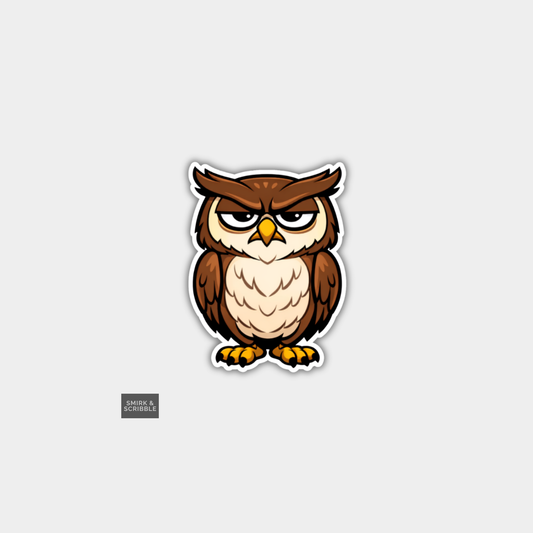 Funny Character Vinyl Sticker - Grumpy Owl