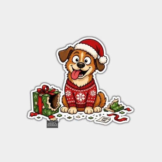Funny Christmas Sticker - Cute Happy Dog