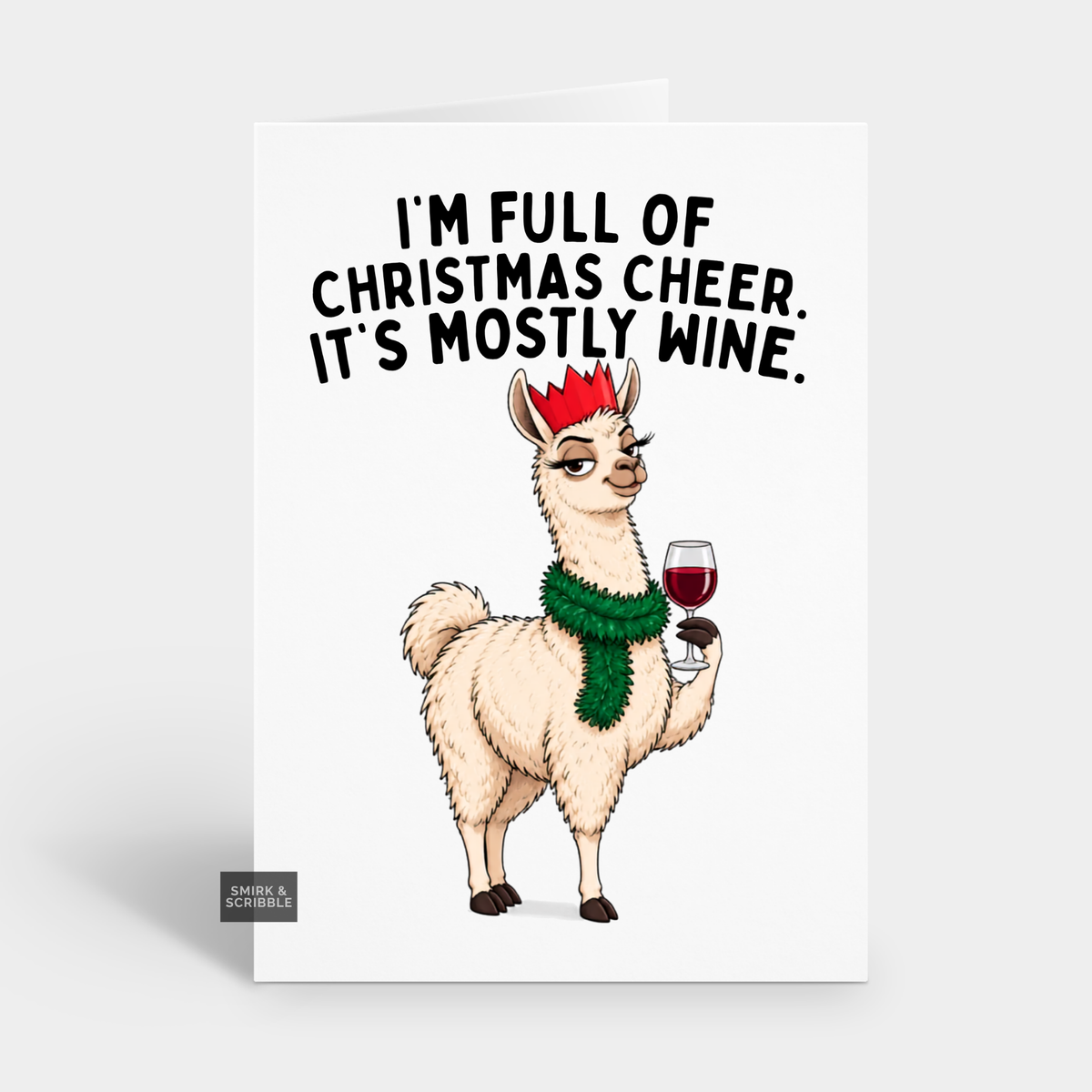 Funny Christmas Card - Mostly Wine Llama