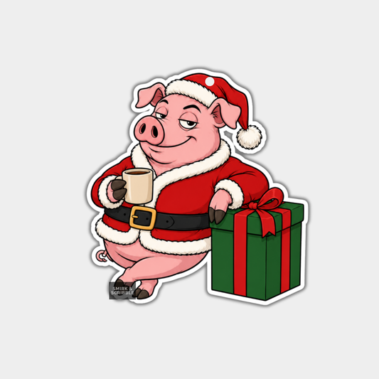Funny Christmas Gift Tags - Cute Cheeky Pig & Present
