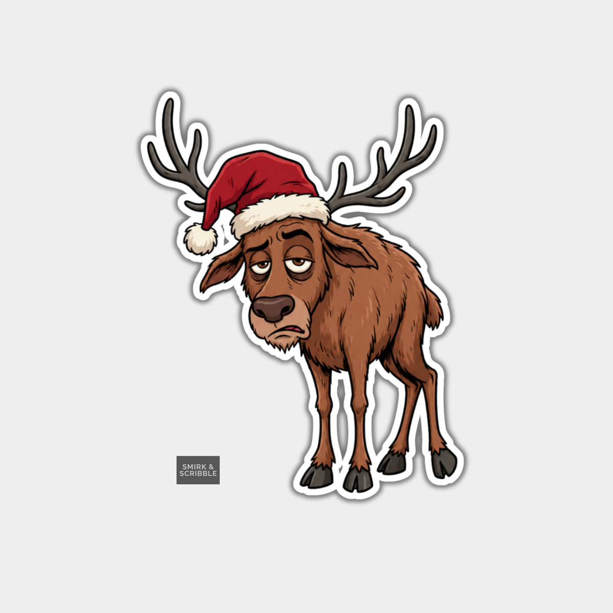 Funny Christmas Sticker - Cute Angry Reindeer