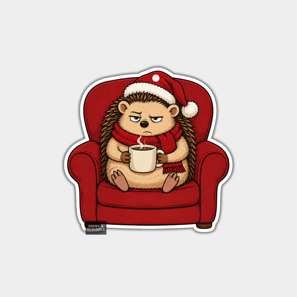 Funny Christmas Gift Tags - Cute Grumpy Hedgehog In Armchair