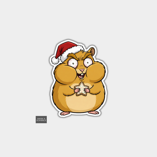 Funny Christmas Sticker - Cheeky Greedy Hamster