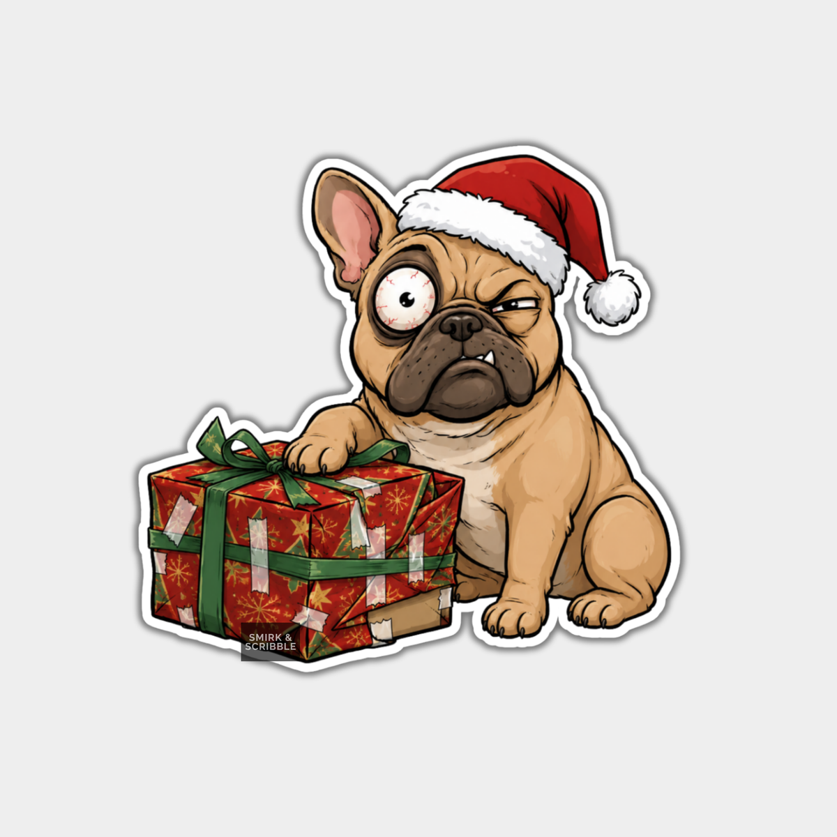 Funny Christmas Sticker - Cute Cheeky Dog & Gift