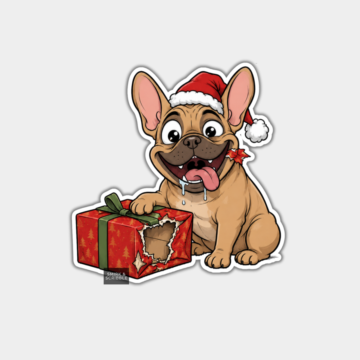 Funny Christmas Sticker - Cute Cheeky Dog & Gift