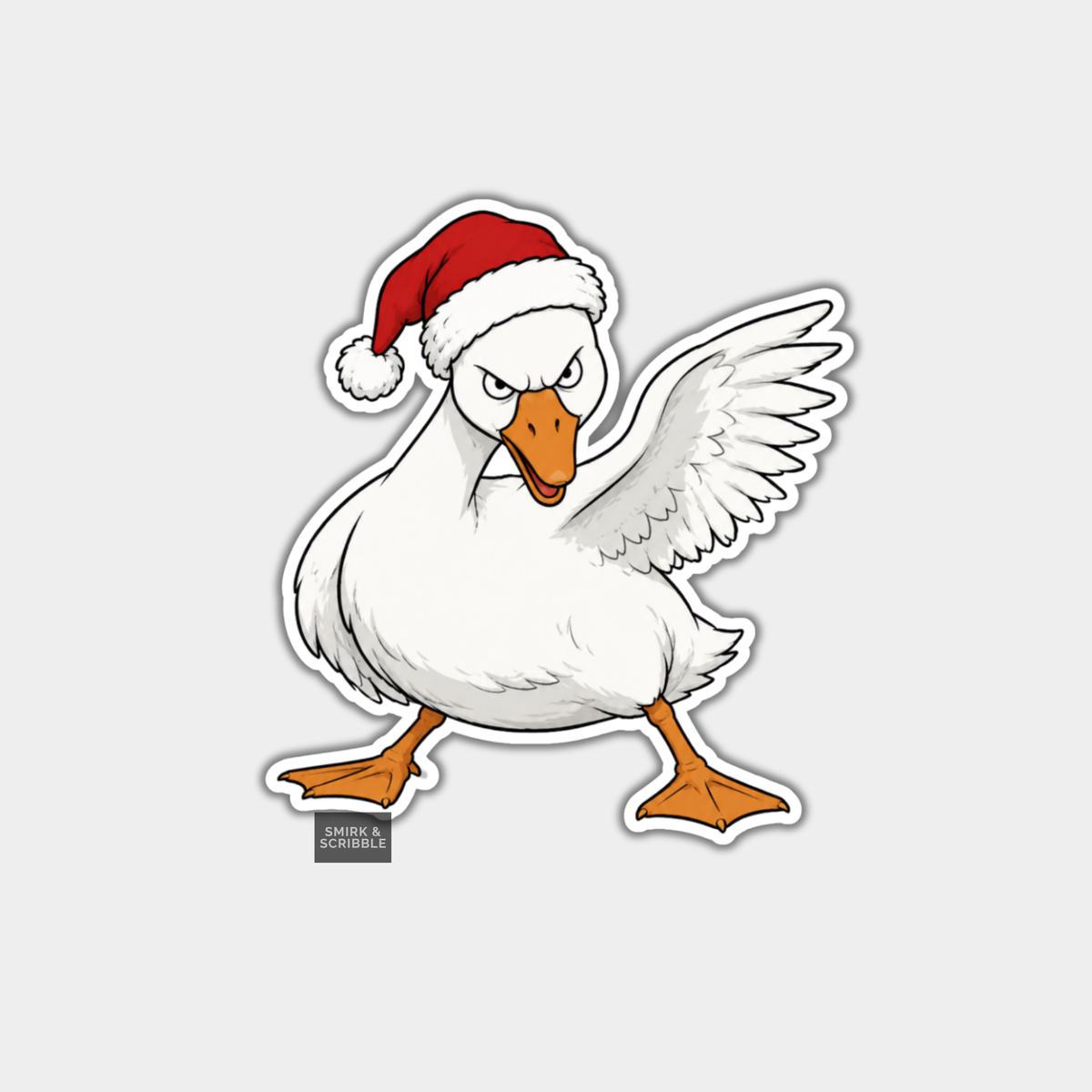 Funny Christmas Sticker - Angry Posing Goose In Santa Hat