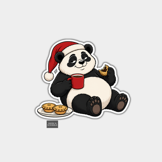 Funny Christmas Sticker - Cute Panda & Mince Pies