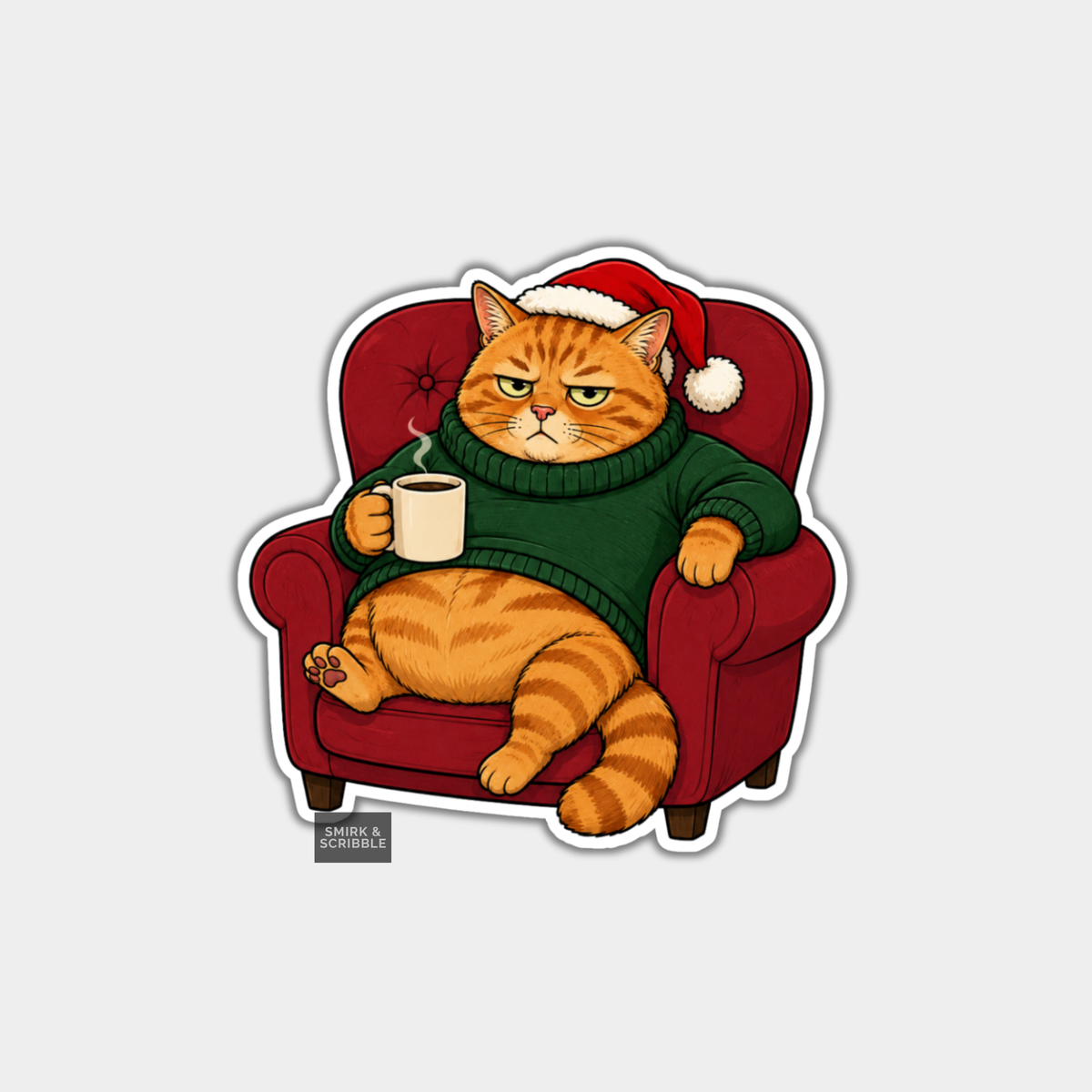 Funny Christmas Sticker - Grumpy Cat In Armchair