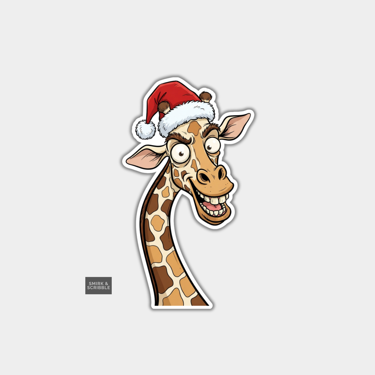 Funny Christmas Sticker - Happy Giraffe In Santa Hat