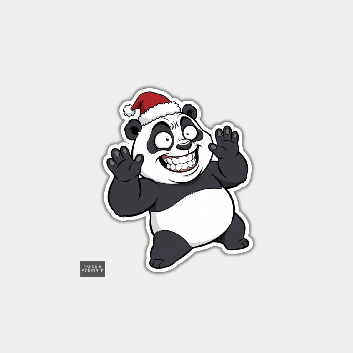 Funny Christmas Sticker - Happy Panda In Santa Hat