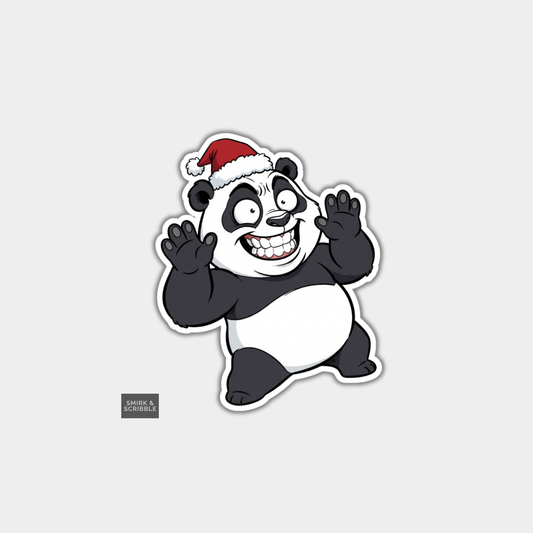 Funny Christmas Sticker - Happy Panda In Santa Hat
