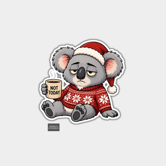 Funny Christmas Sticker - Cute Grumpy Koala Sitting