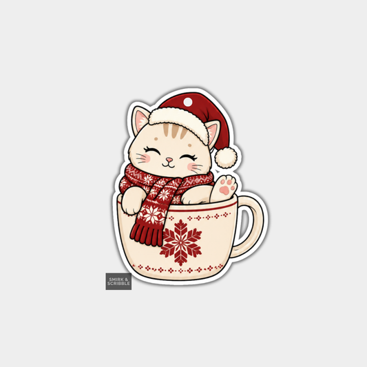 Funny Christmas Gift Tags - Cute Teacup Cat
