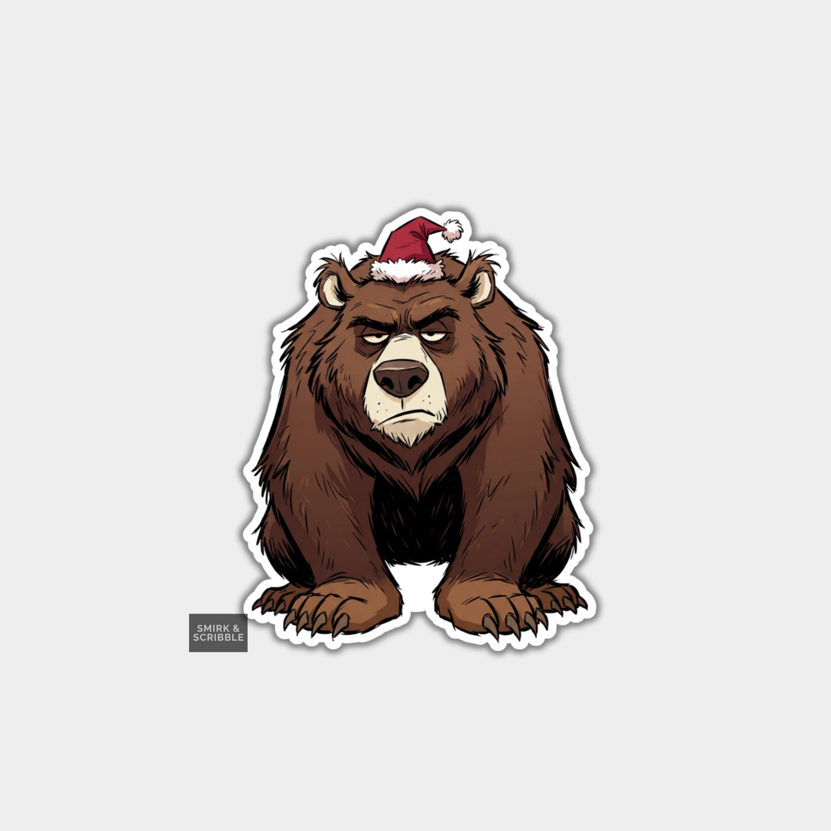 Funny Christmas Sticker - Grumpy Brown Bear