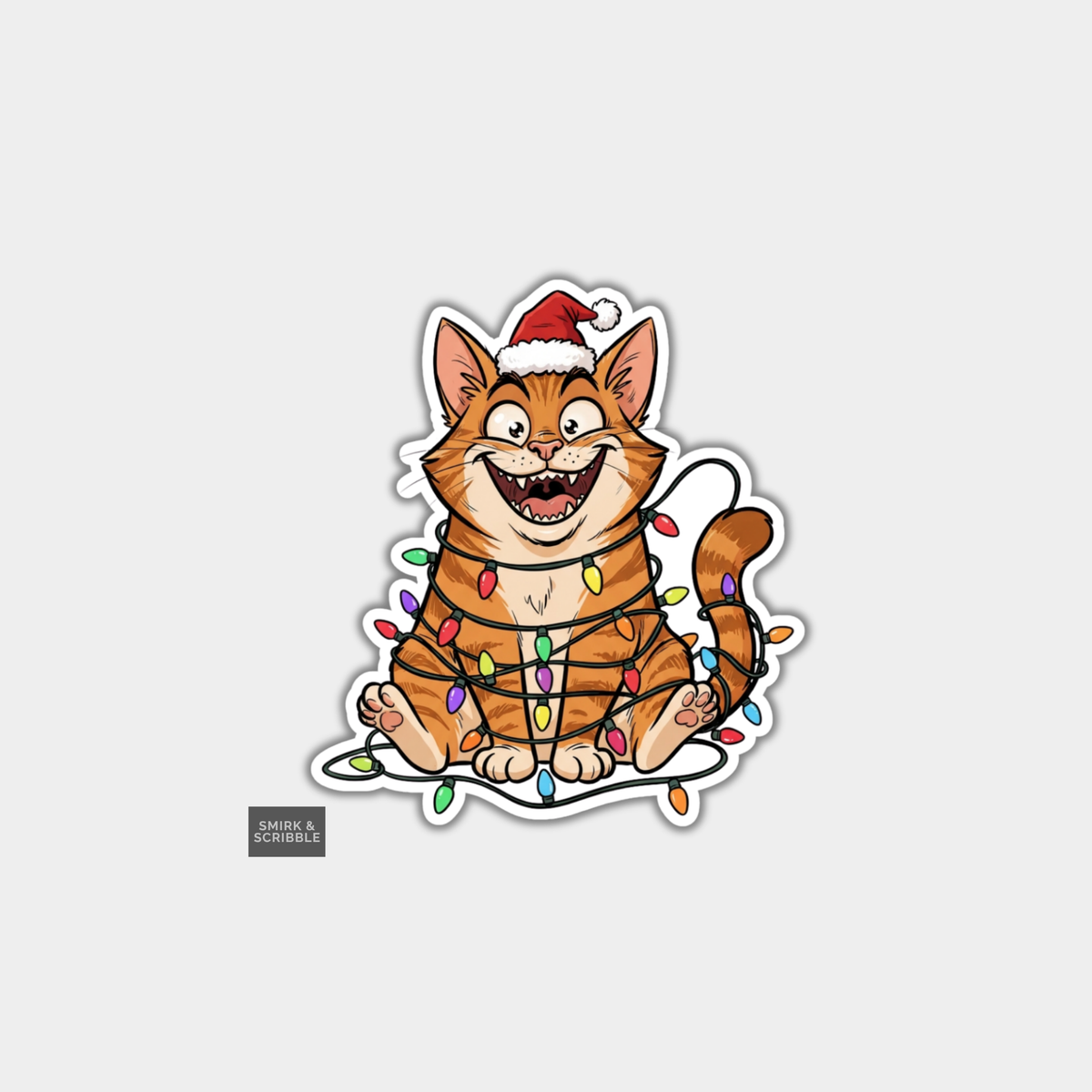 Funny Christmas Sticker - Happy Cat & Lights