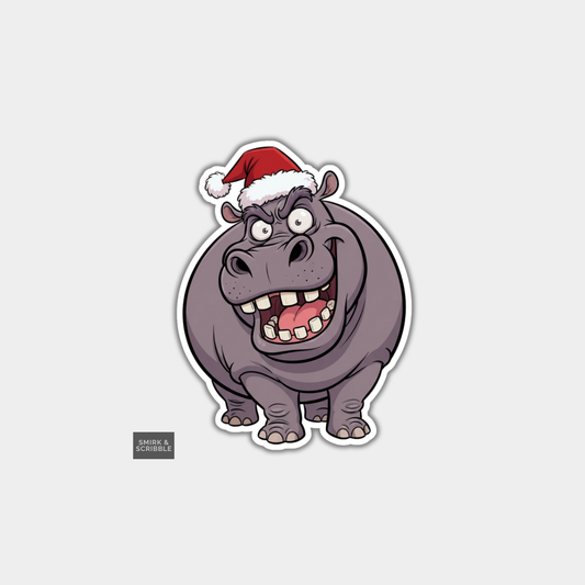 Funny Christmas Sticker - Smiling Cheeky Hippo