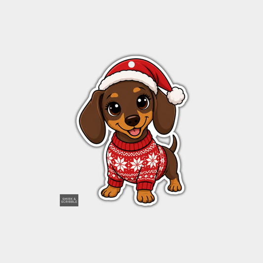 Funny Christmas Gift Tags - Cute Happy Dachshund