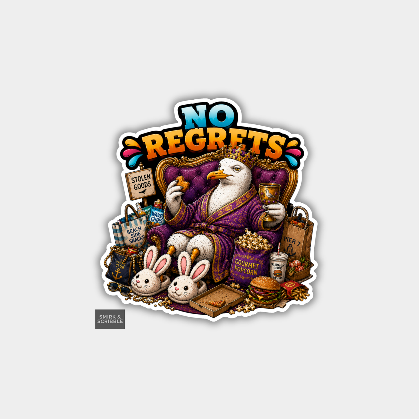 Funny Vinyl Die Cut Sticker - No Regrets Seagull