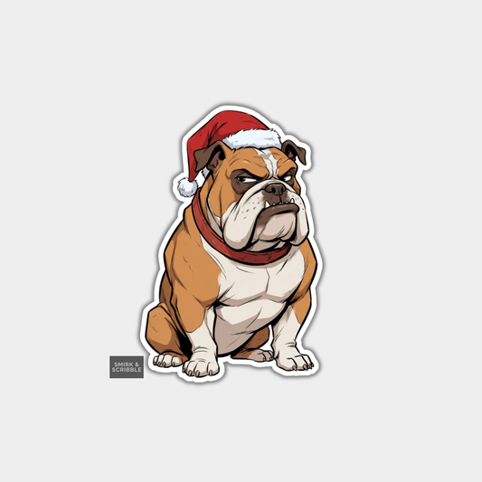 Funny Christmas Sticker - Judgy Grumpy English Bulldog