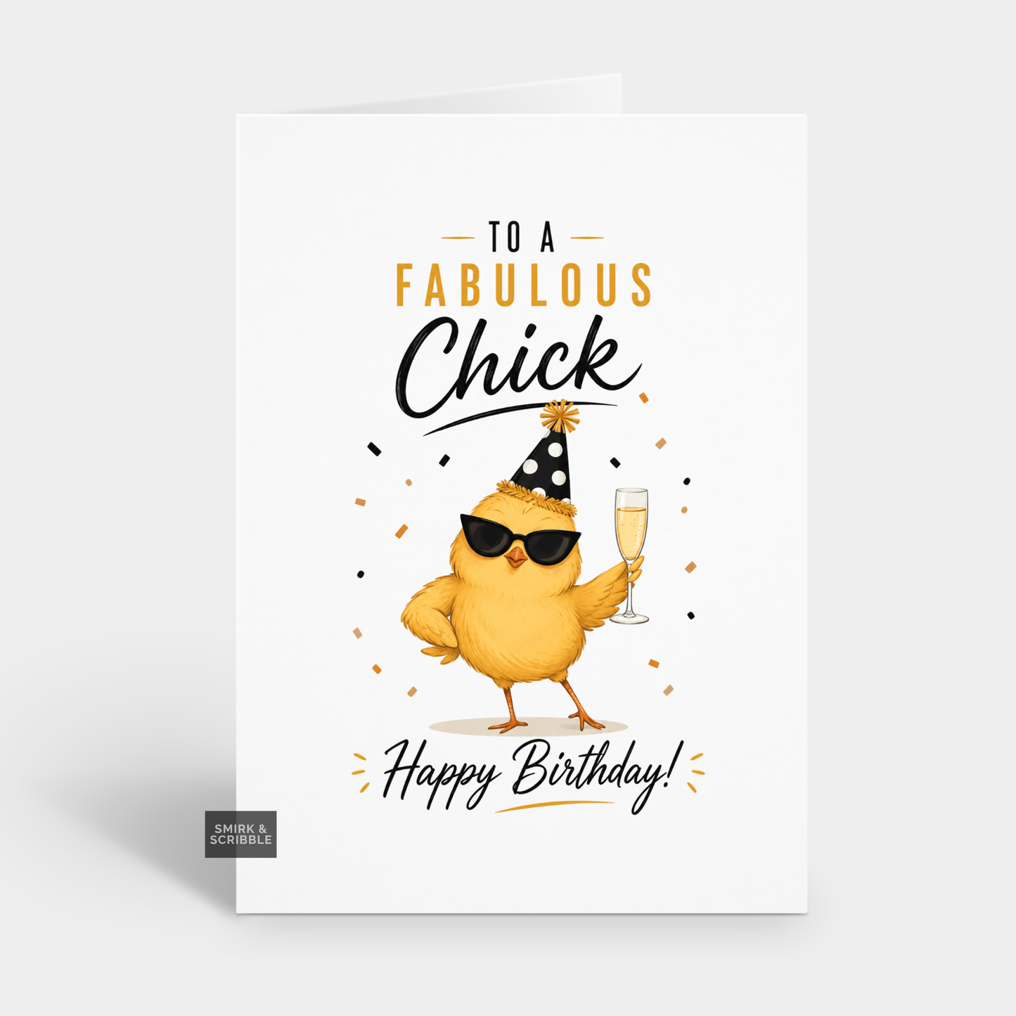 Funny Birthday Card - Fab Chick & Champagne