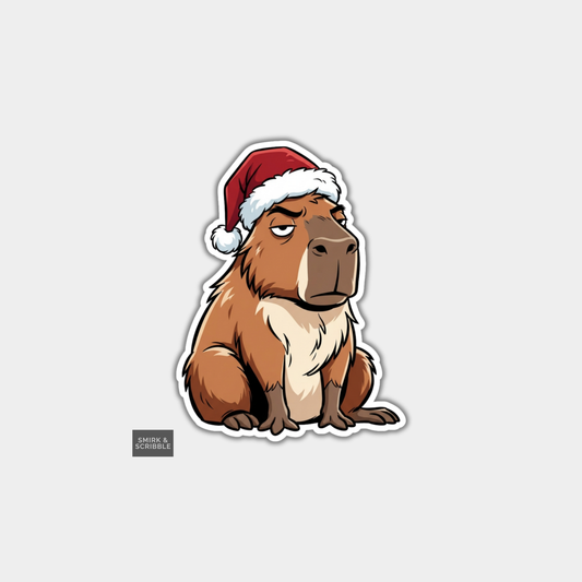 Funny Christmas Sticker - Grumpy Capybara Sitting