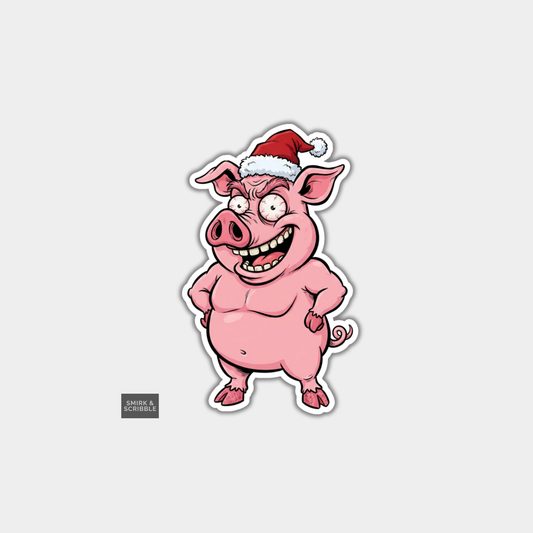 Funny Christmas Sticker - Cheeky Happy Pig Standing