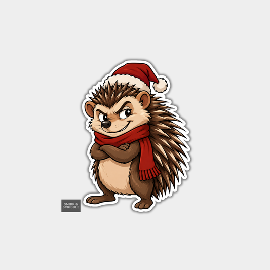 Funny Christmas Sticker - Cheeky Hedgehog Posing