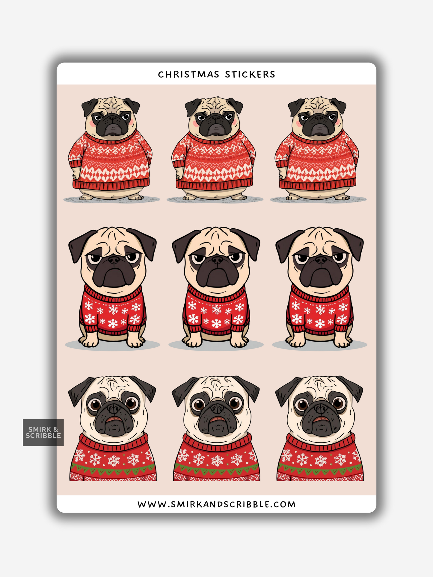 Pug Christmas Sticker Sheet