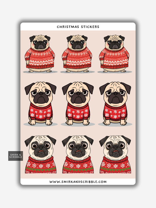 Pug Christmas Sticker Sheet